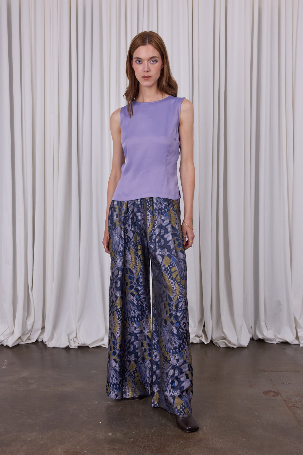 Pantalon Clinton en jacquard lilas à motifs de papillons