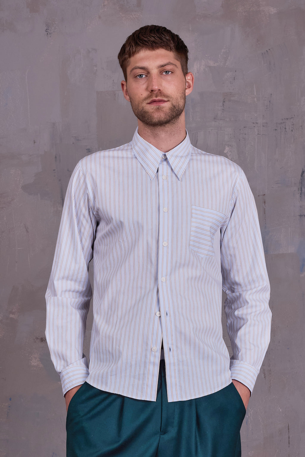 Godfried hemd in blue brown vintage cotton stripes