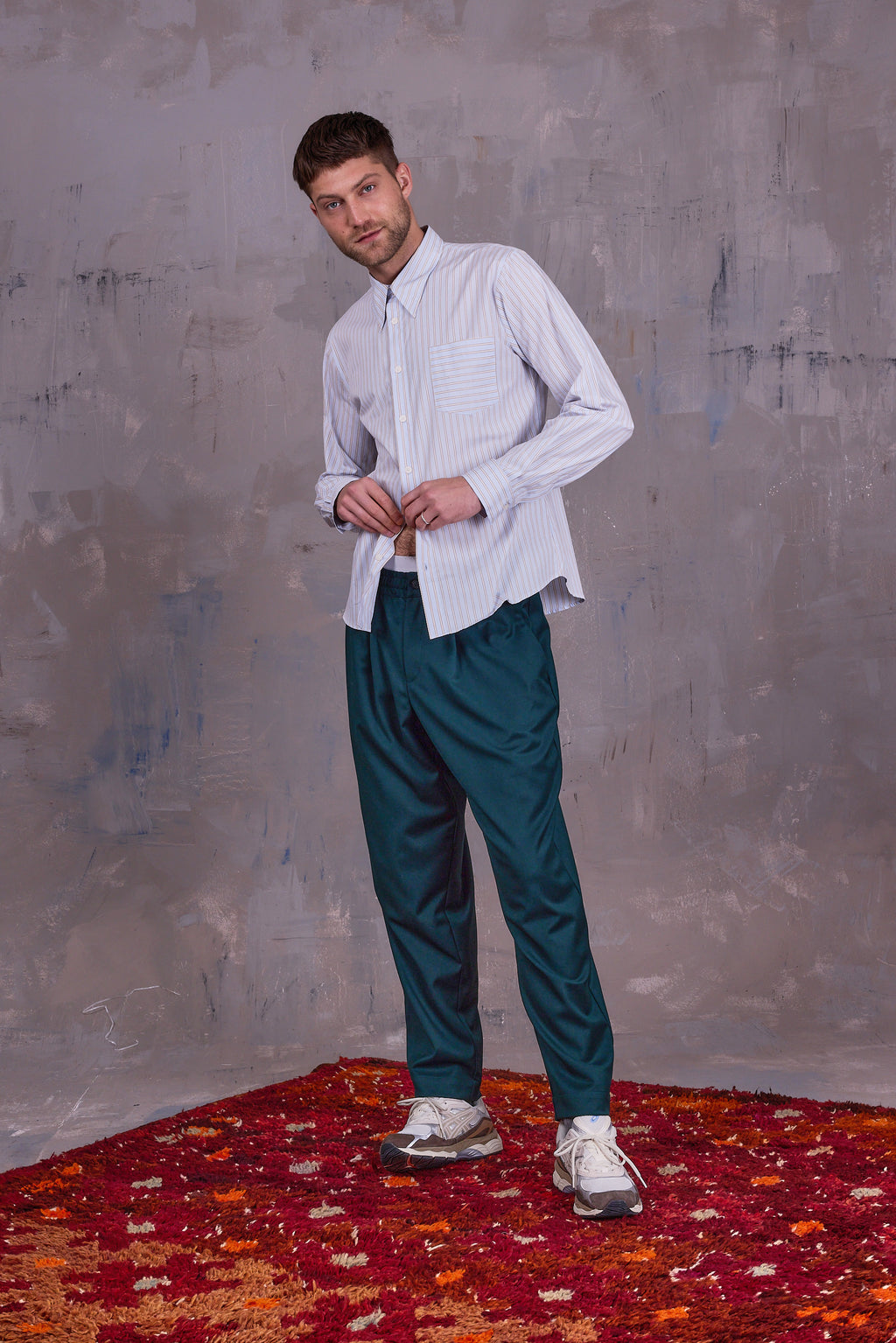 Godfried hemd in blue brown vintage cotton stripes