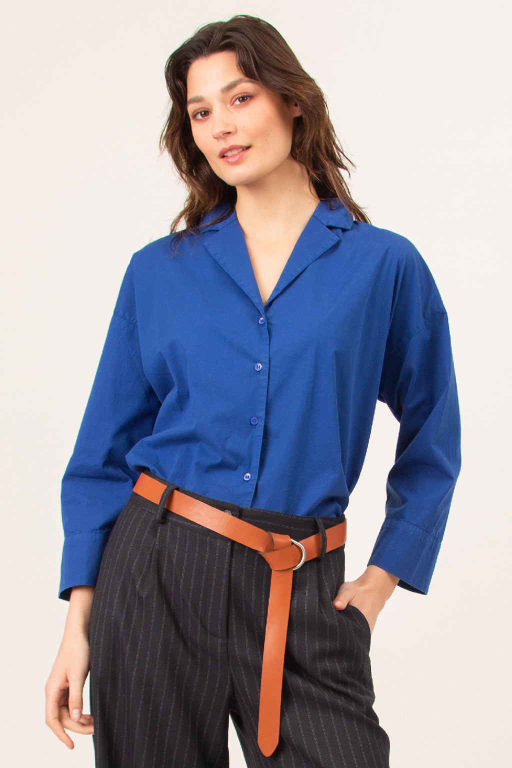 Cognac leather D-ring belt