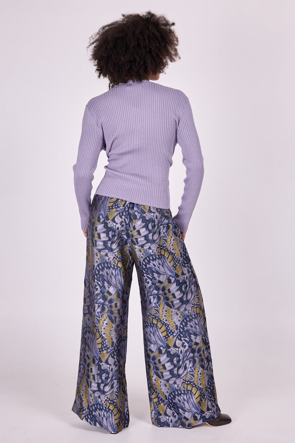 Pantalon Clinton en jacquard lilas à motifs de papillons