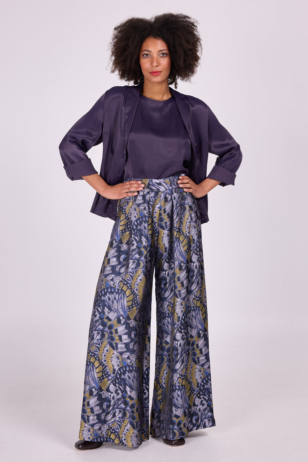 Pantalon Clinton en jacquard lilas à motifs de papillons