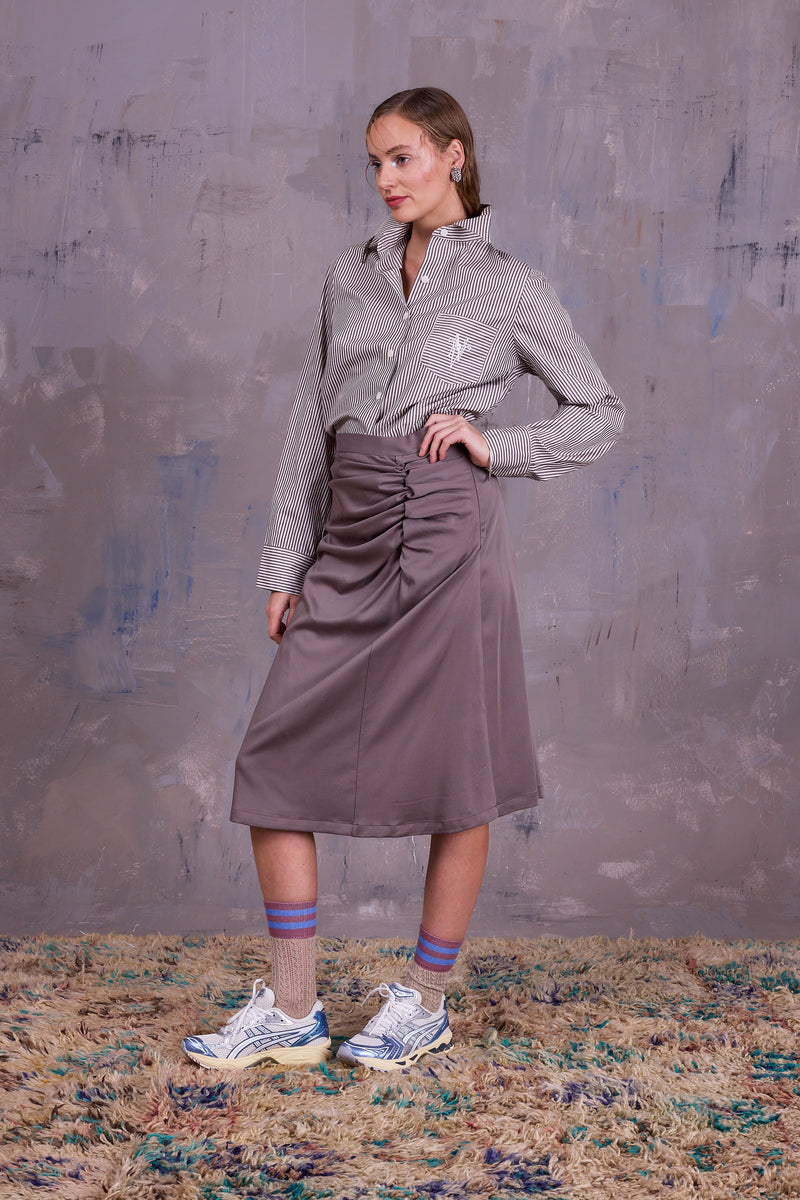 Ginny hemd in brown ecru vintage cotton stripes