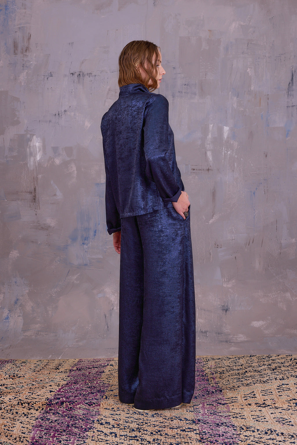 Cecile asymmetrische blouse in shiny sapphire
