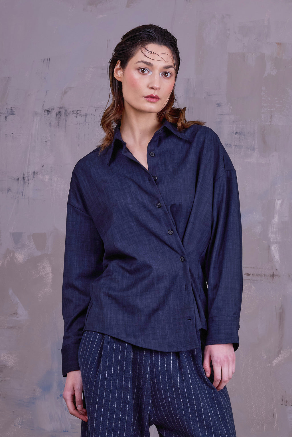 Gia asymmetrical blouse in deep blue