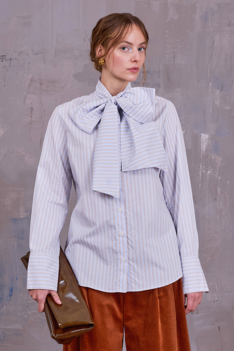 Gilou hemd in blue brown vintage cotton stripes