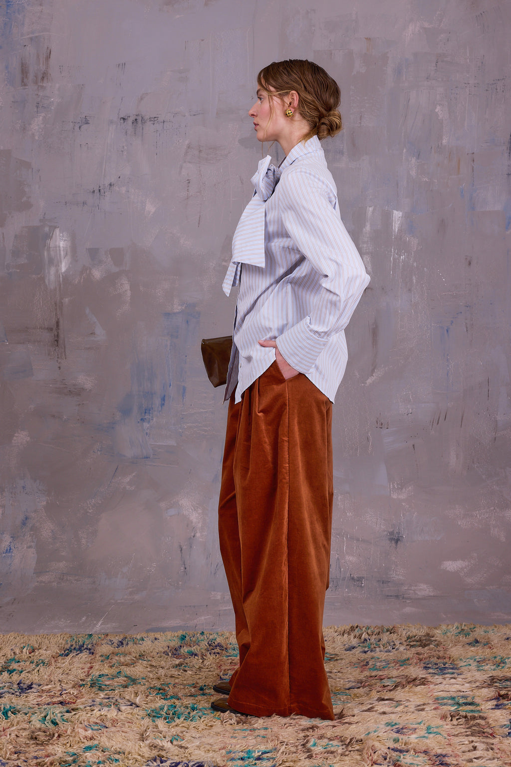 Gilou shirt in blue brown vintage cotton stripes