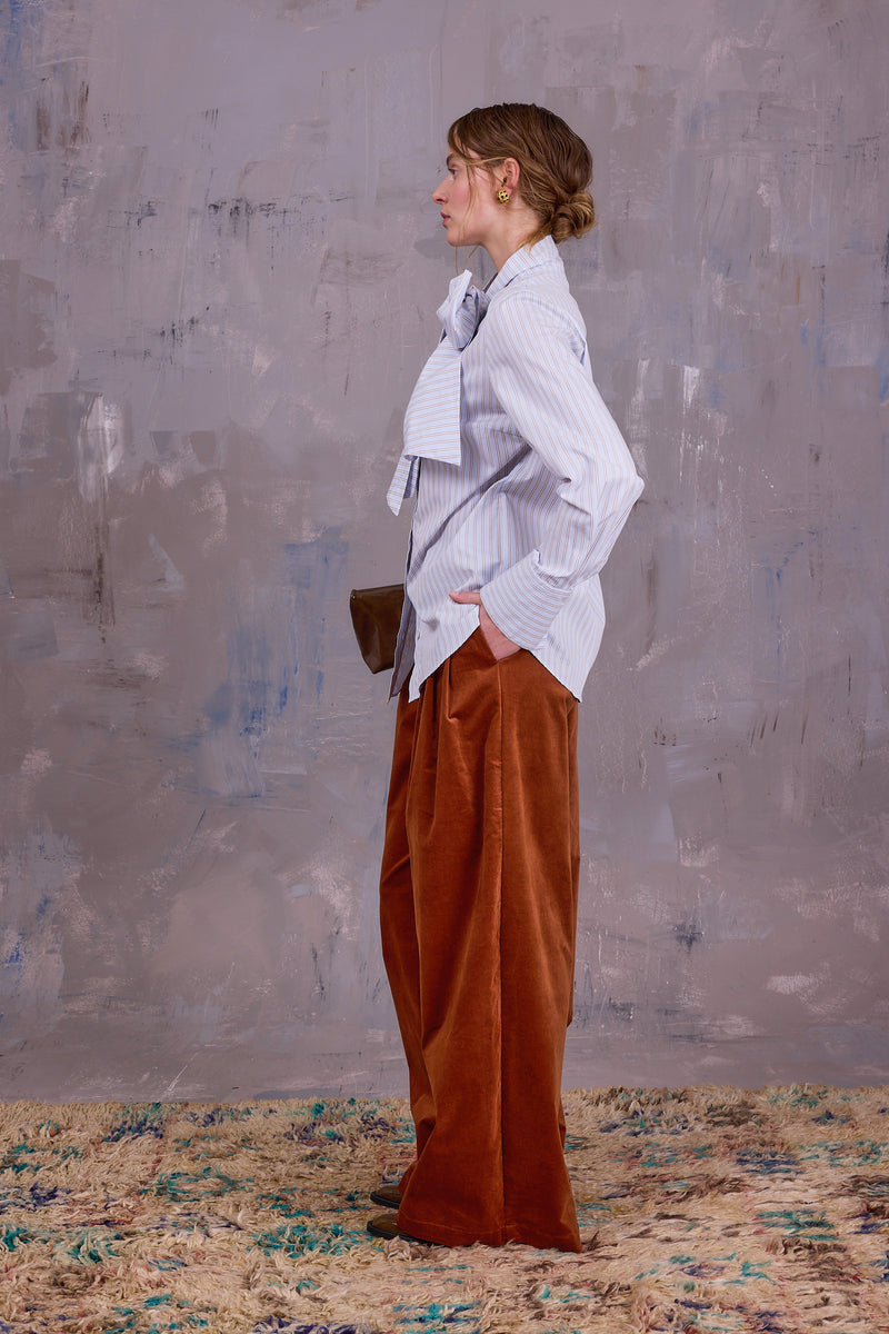 Gilou hemd in blue brown vintage cotton stripes