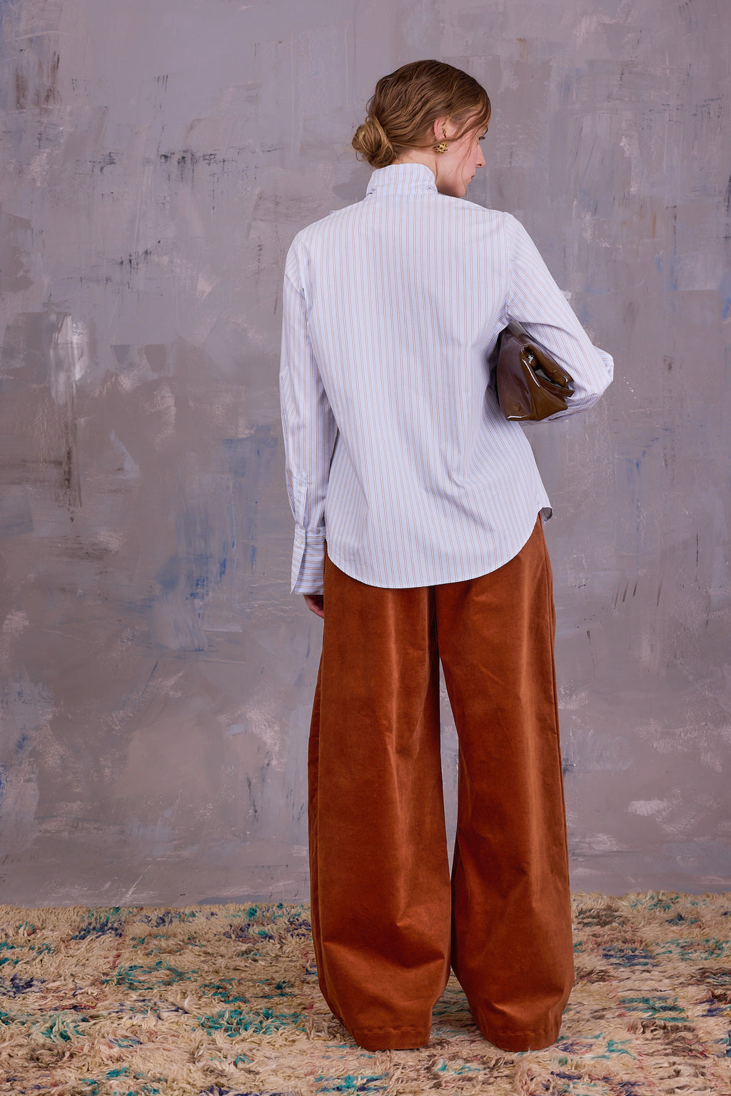 Gilou shirt in blue brown vintage cotton stripes