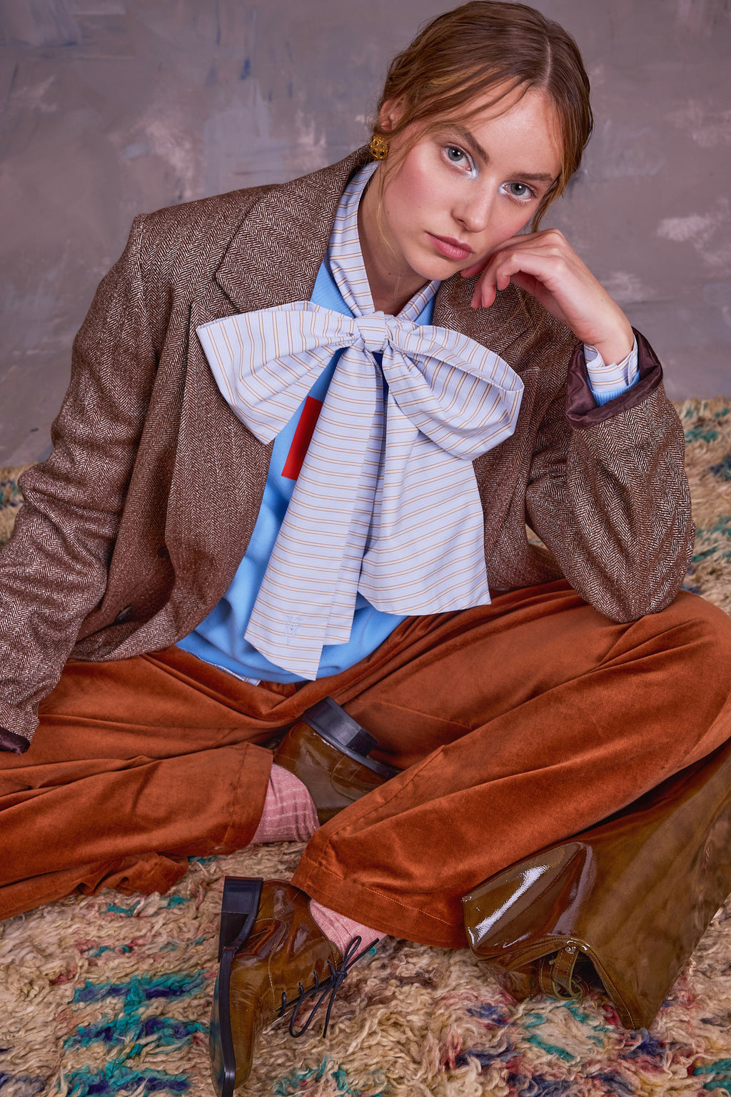 Gilou shirt in blue brown vintage cotton stripes