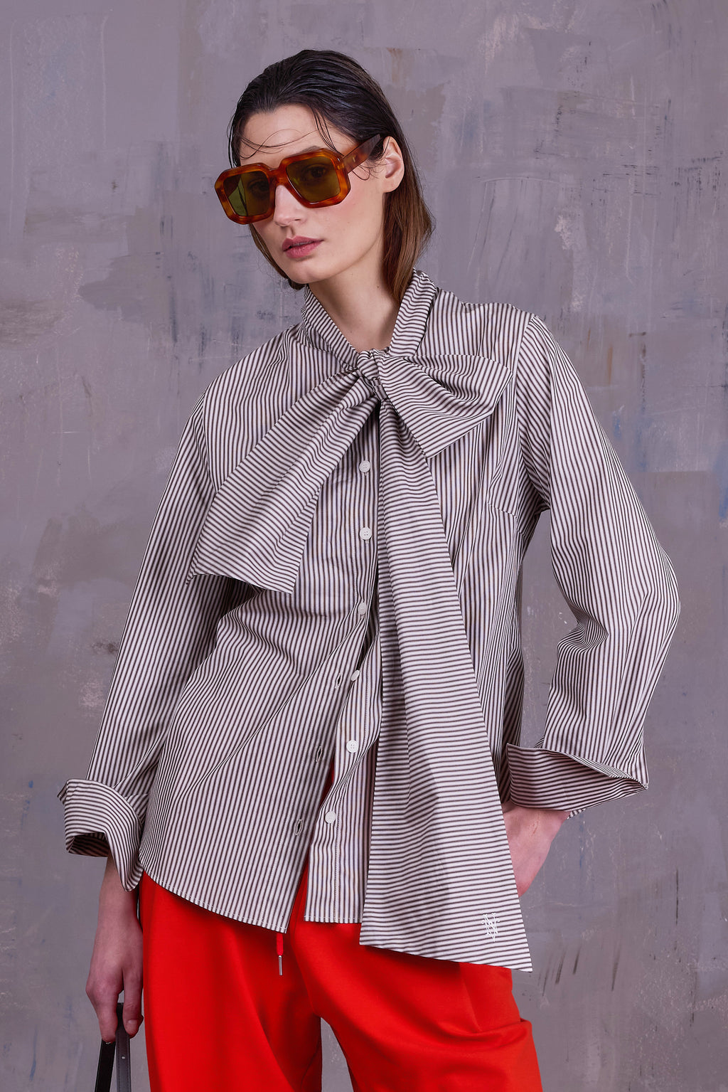 Gilou shirt in brown ecru vintage cotton stripes