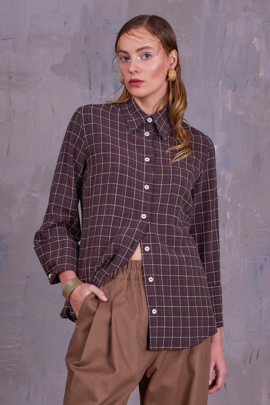 Filou hemd in brown ecru checks