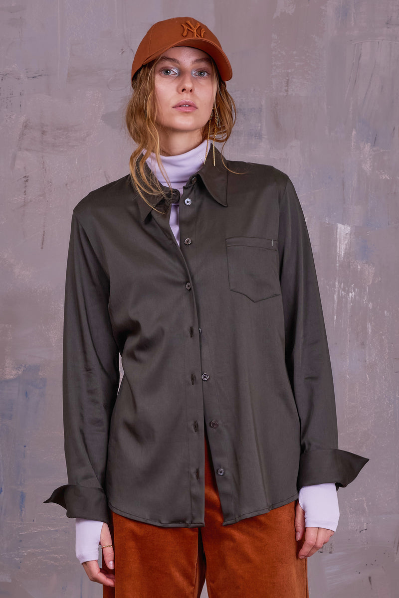 Filou hemd in dark olive satijn