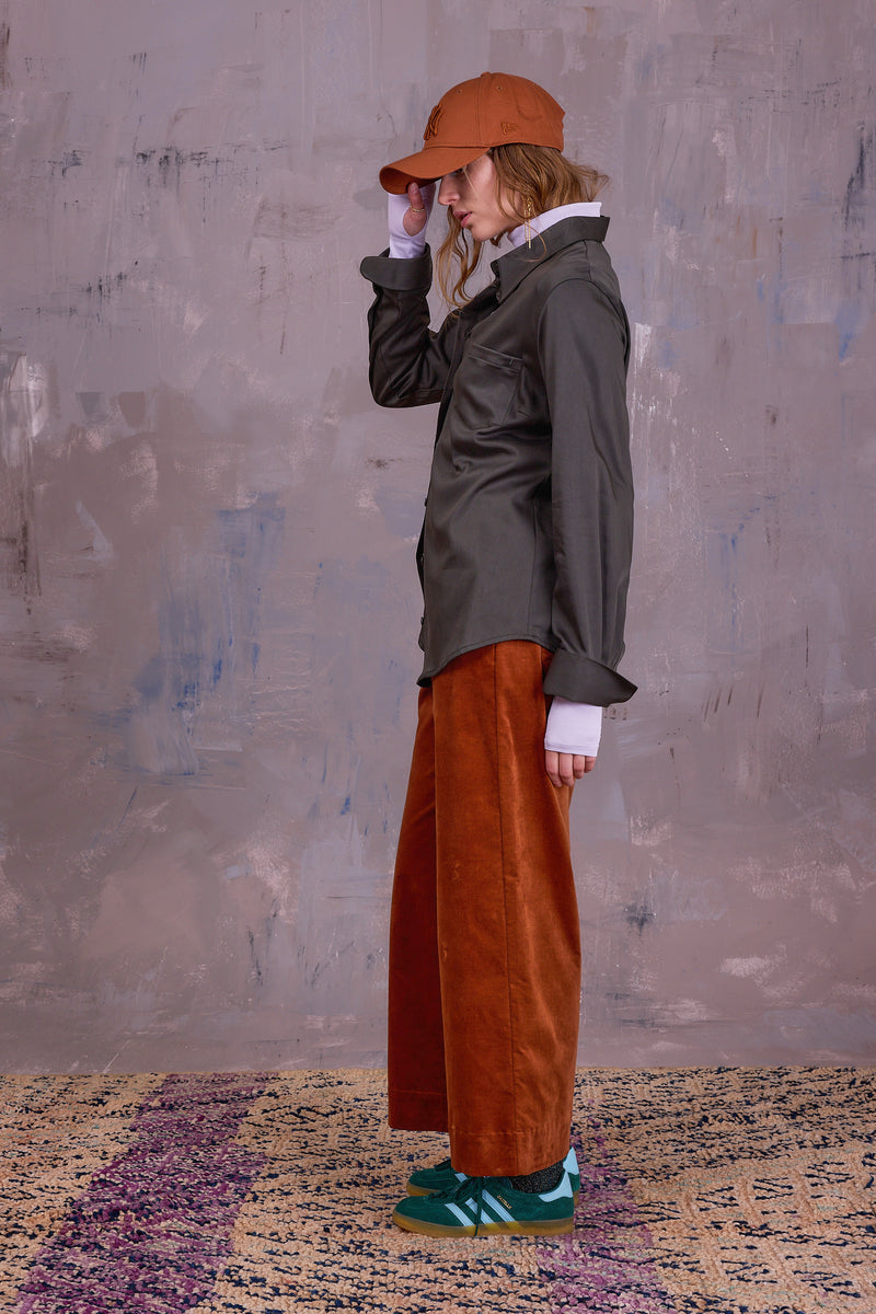 Filou hemd in dark olive satijn