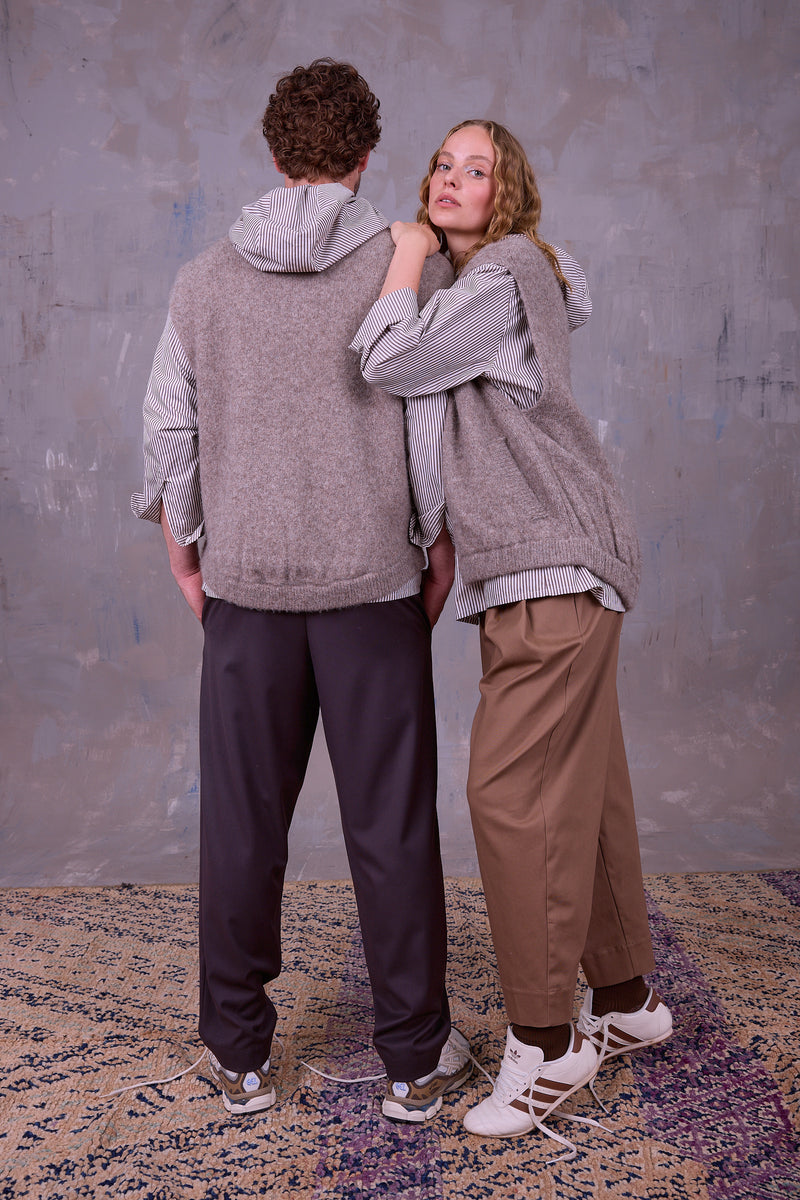 Gonzola shirt in brown ecru vintage cotton stripes