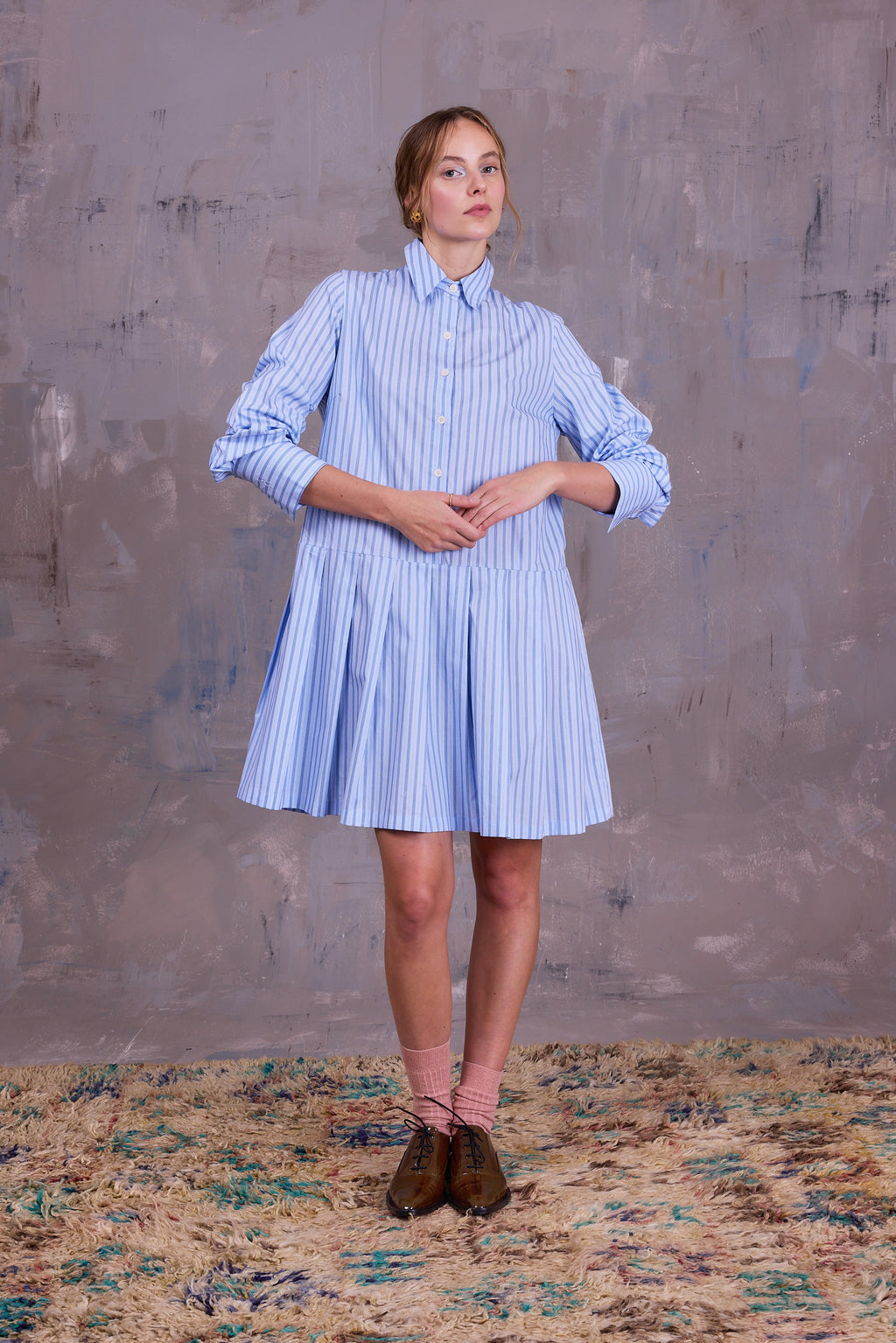 Gabe dress in blue vintage cotton stripes