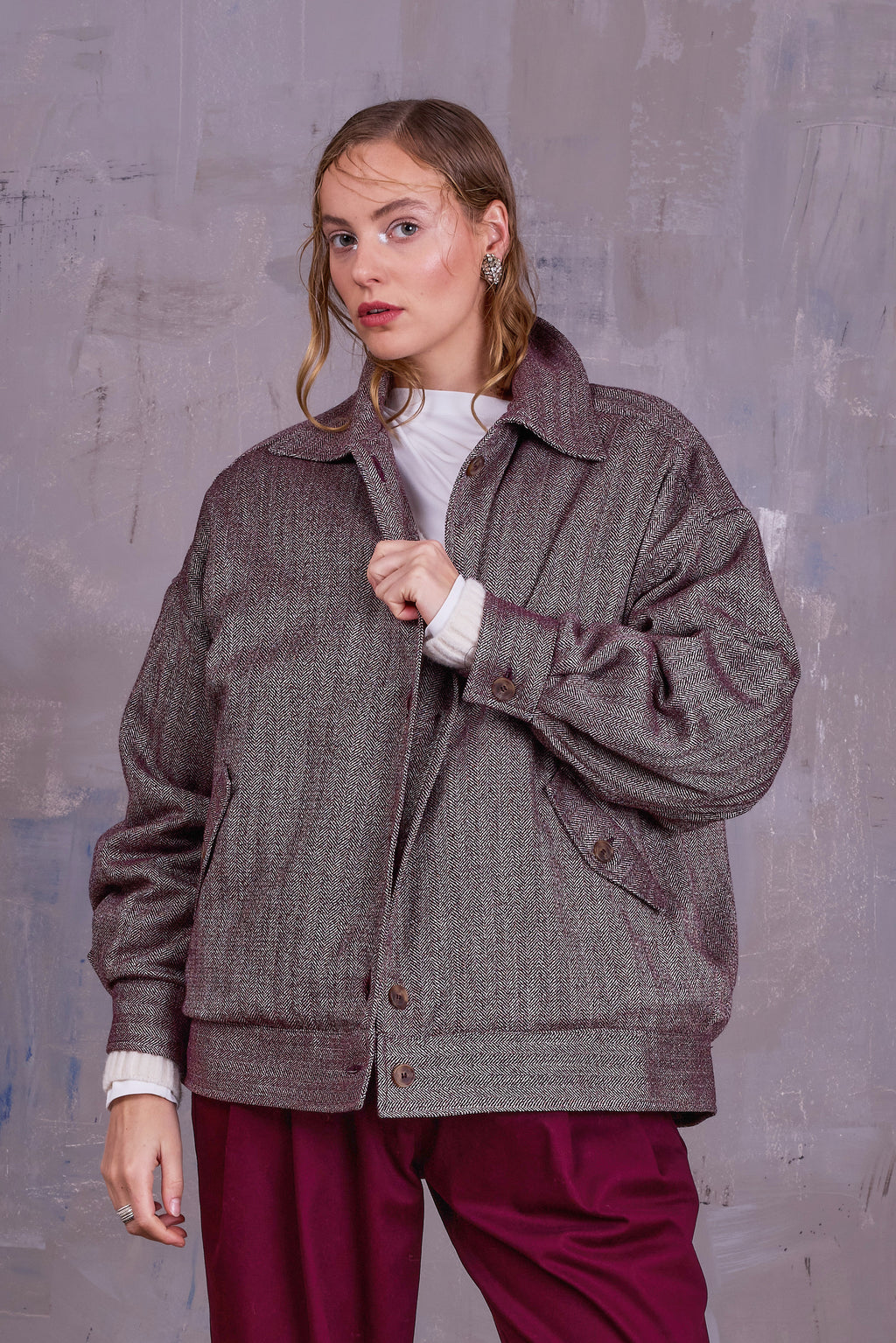 Gerrit jasje in merlot herringbone