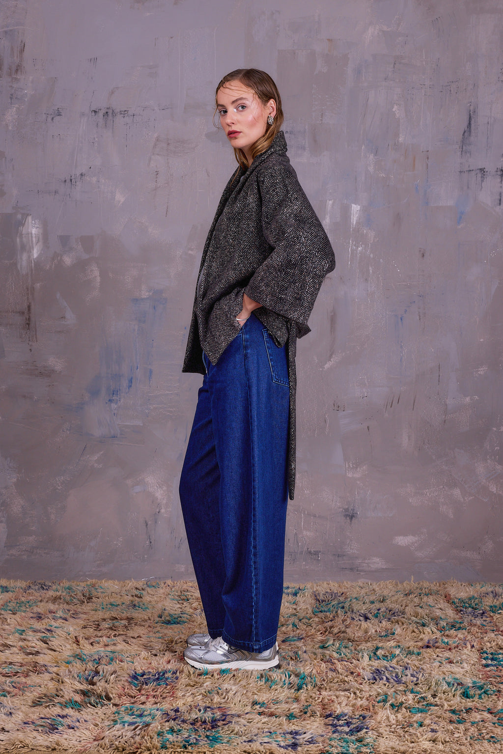 Ediz kimono jacket in dark herringbone