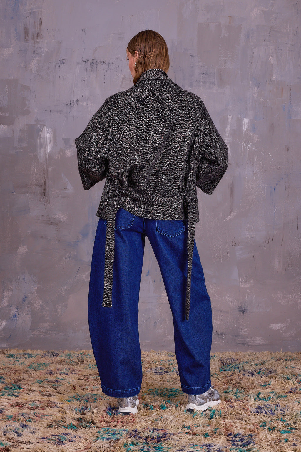 Ediz kimono jacket in dark herringbone
