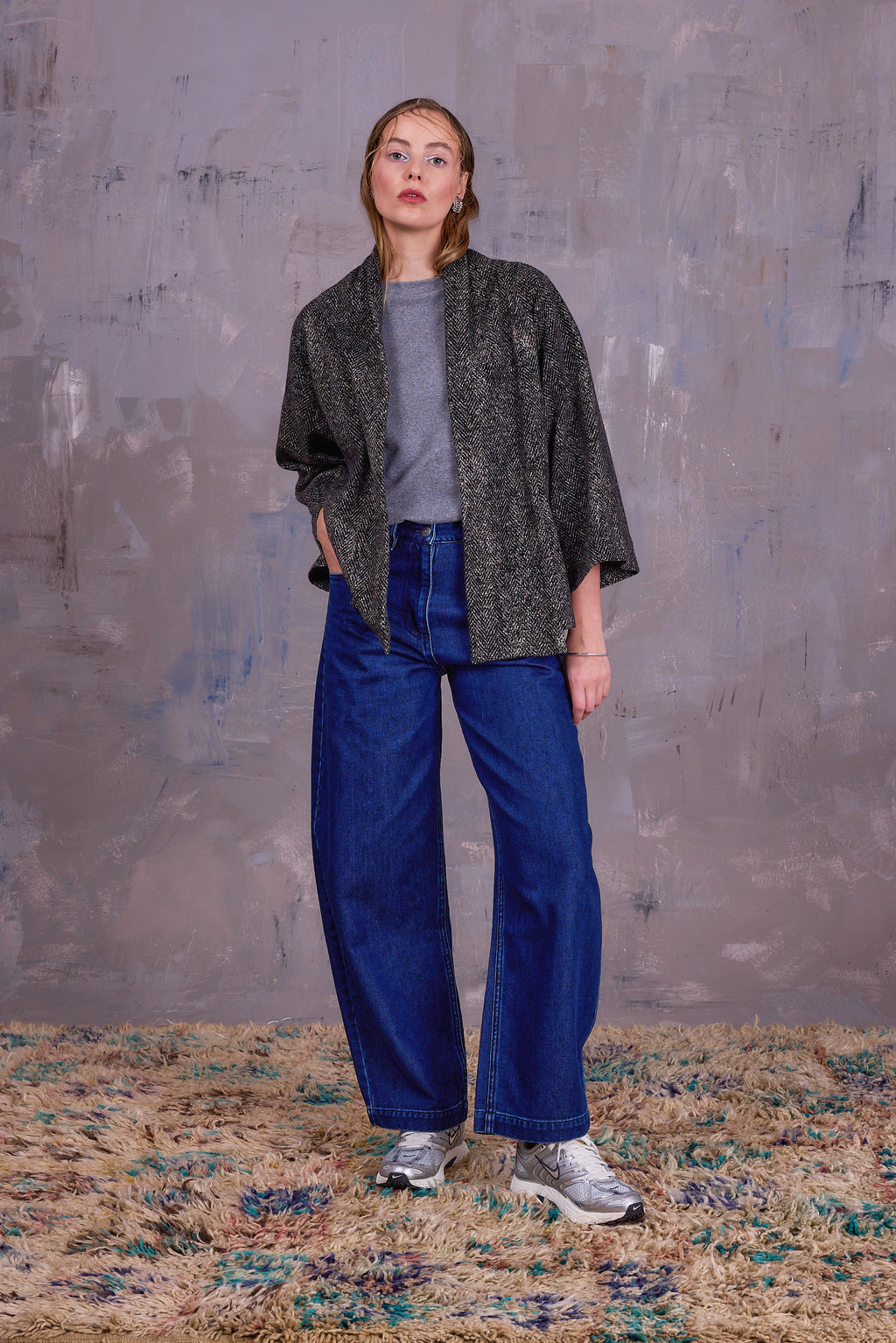 Ediz kimono jacket in dark herringbone