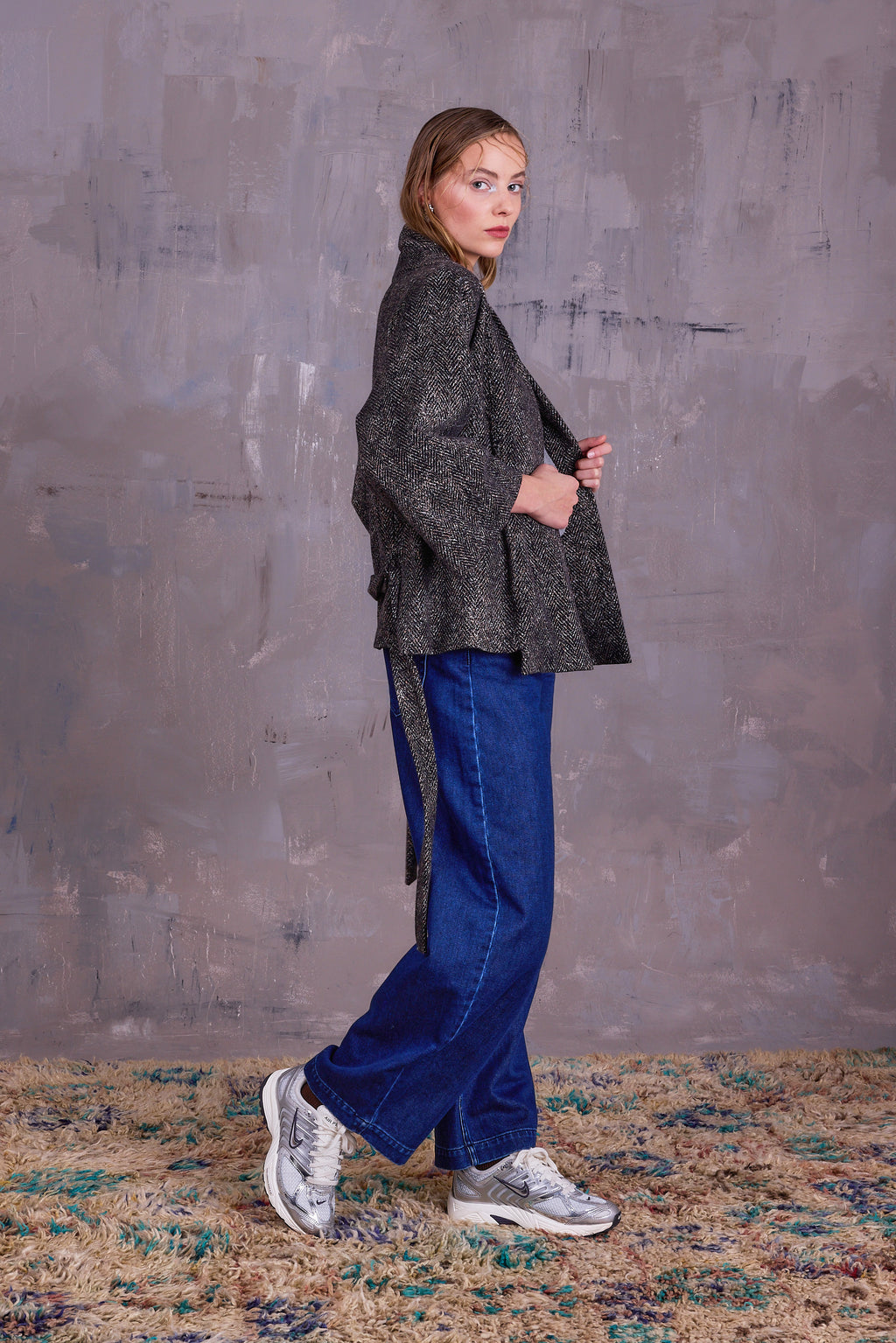 Ediz kimono jacket in dark herringbone