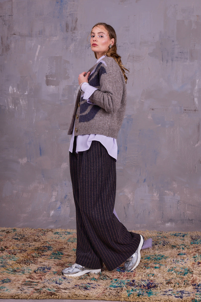 Gresa graphical cardigan in sandstone