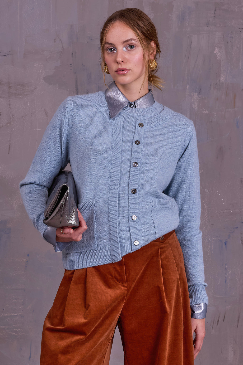 Gabrielle semi-cardigan in pearl blue