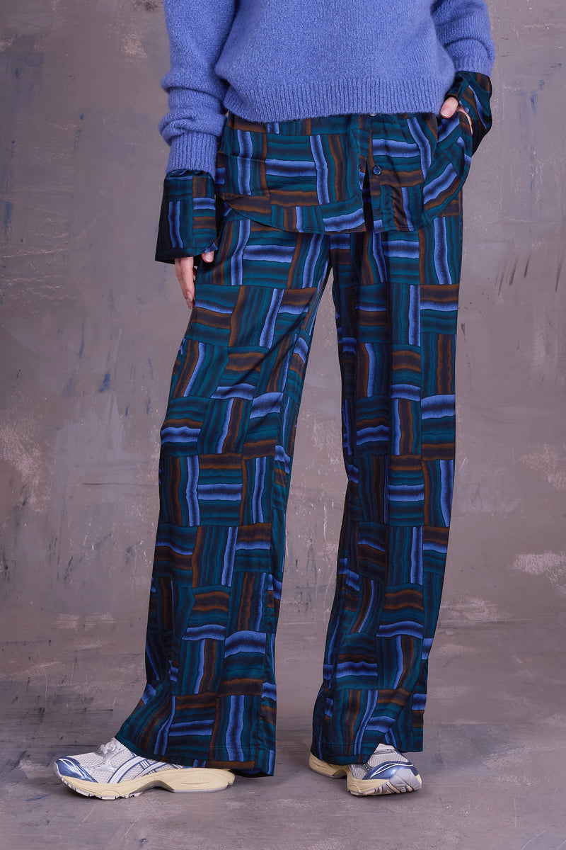Gijsbrecht trousers in satijnen deepsea blue Wovens