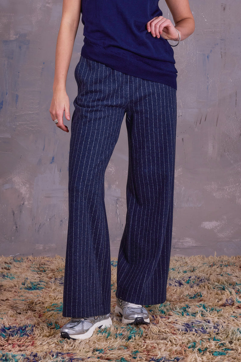 Gio broek in navy grey chalkstripe