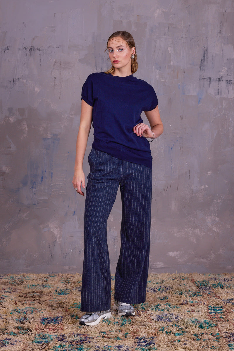 Gio broek in navy grey chalkstripe