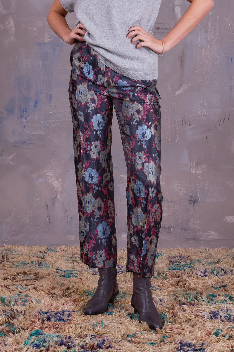 Gons trousers in pink blue jacquard
