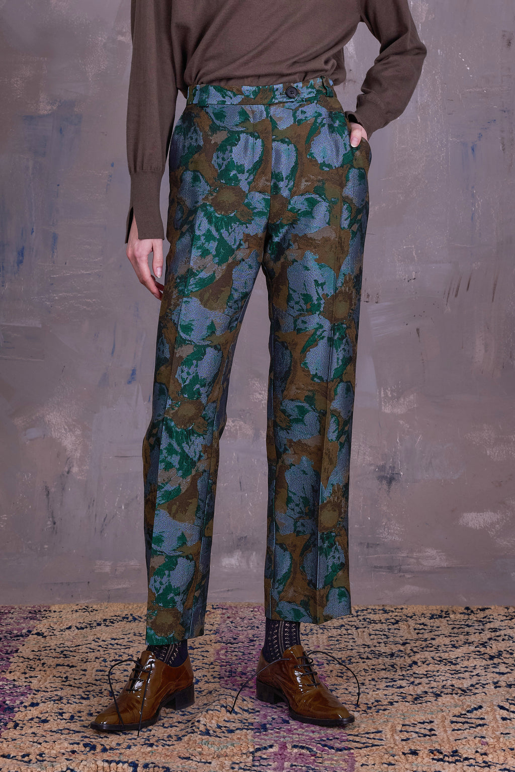 Gons trousers in rivergreen jacquard