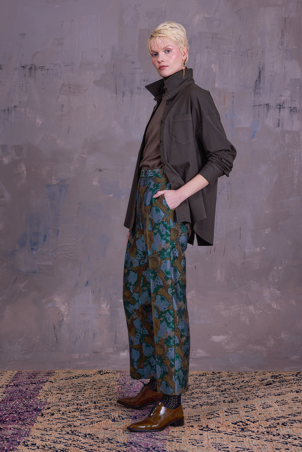 Gons trousers in rivergreen jacquard