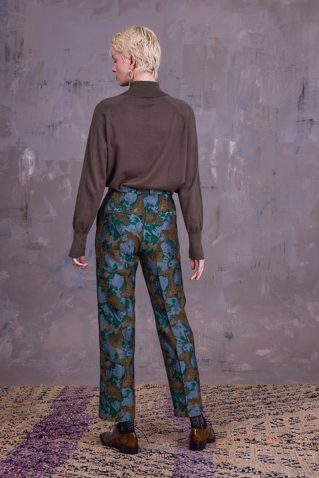 Gons trousers in rivergreen jacquard