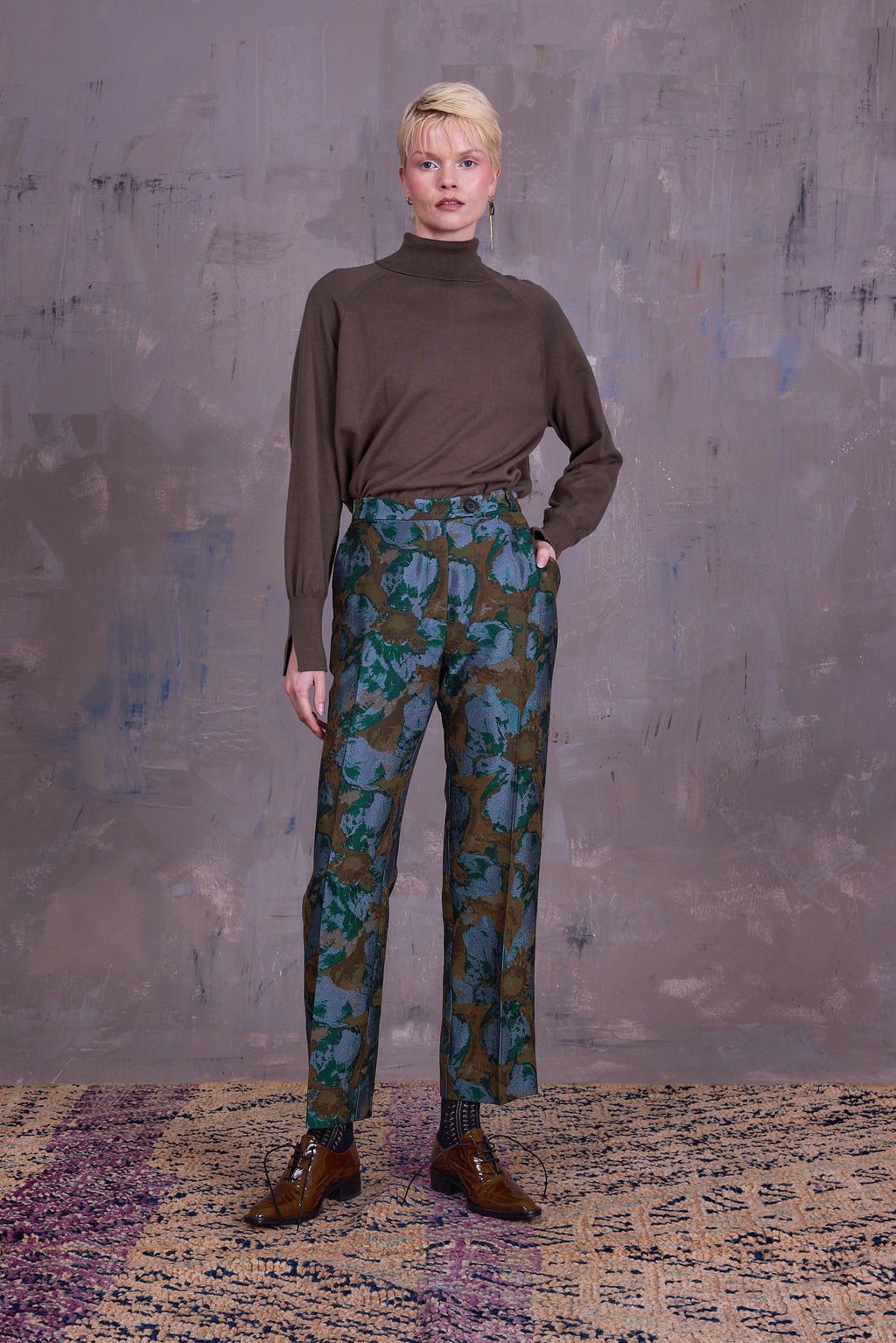 Gons trousers in rivergreen jacquard