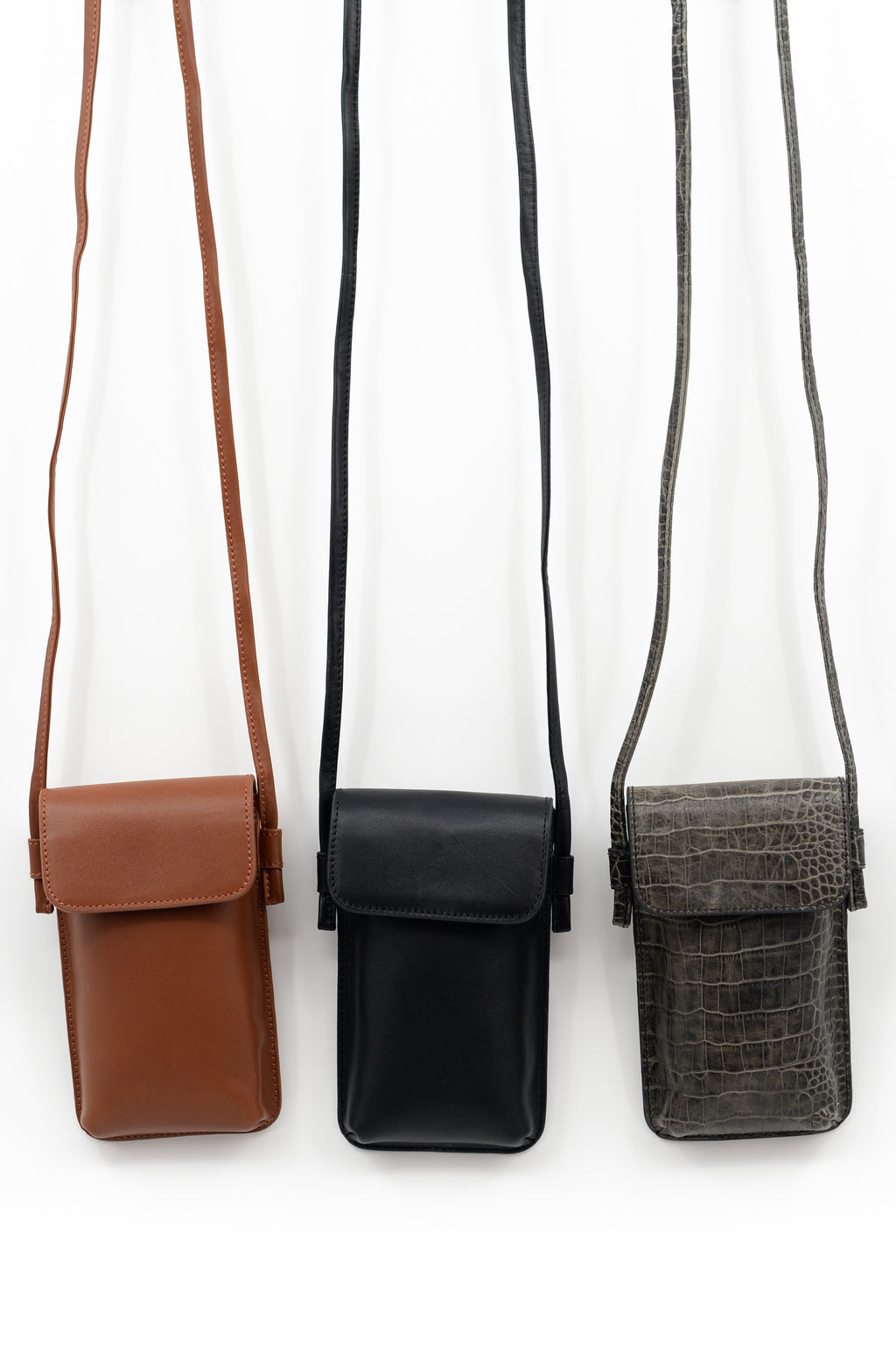 Smartphone bag in zwart nappaleer