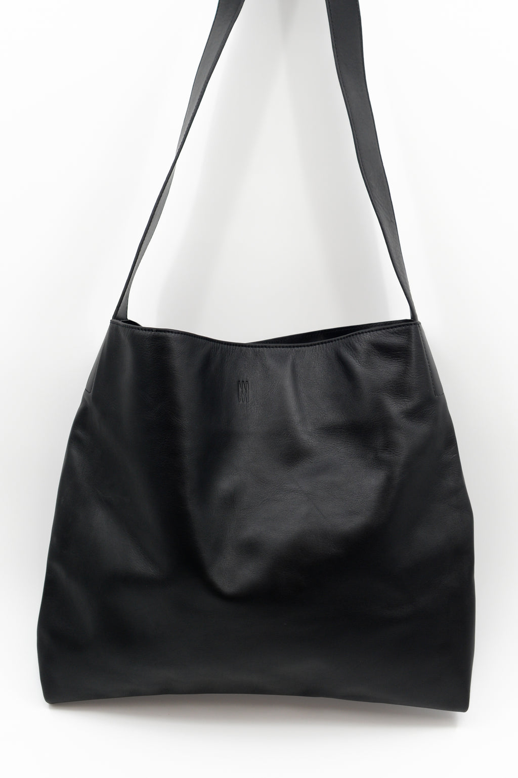 Big crossbody handtas in zwart nappaleer