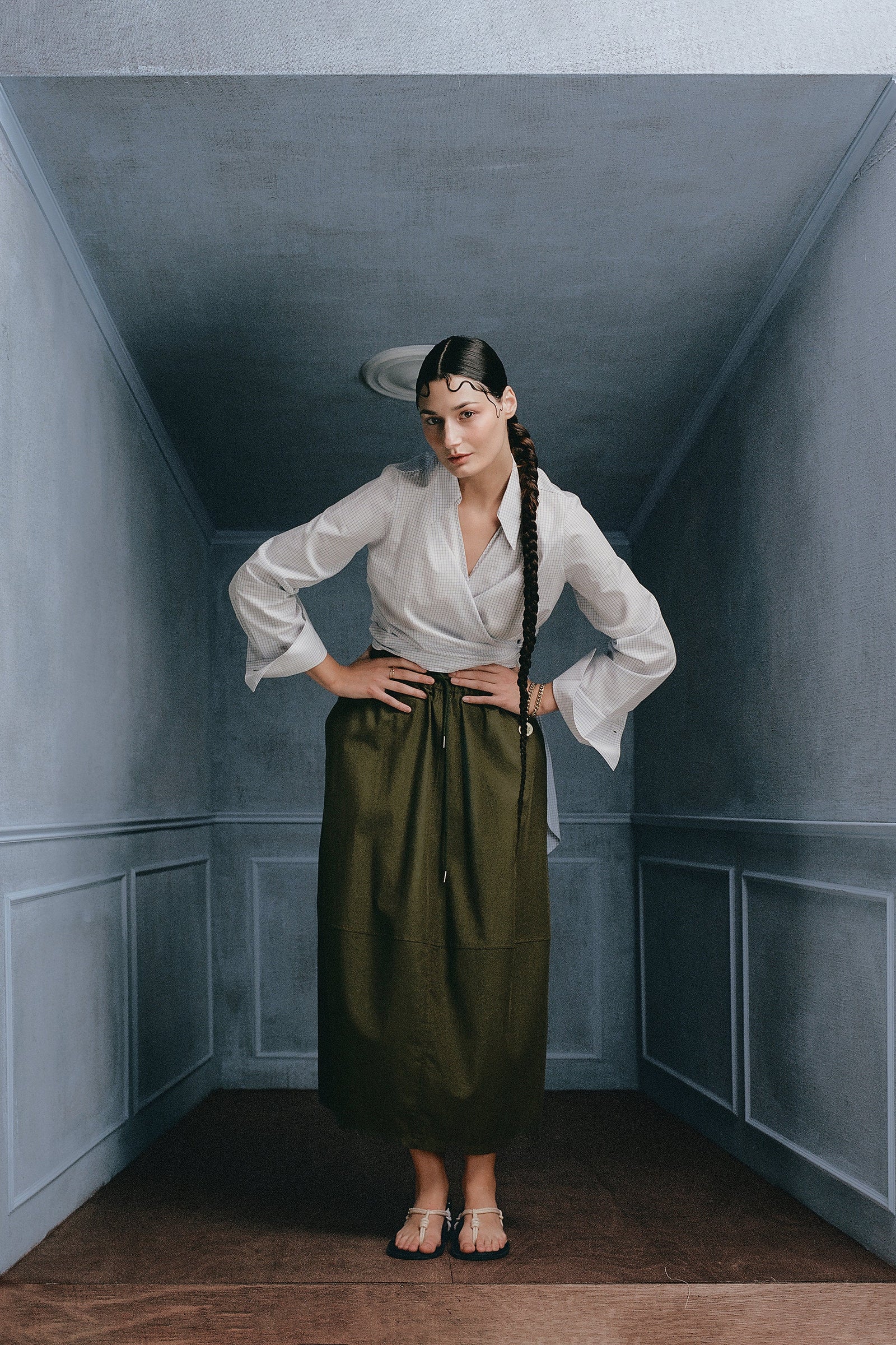 Héva skirt in dark olive