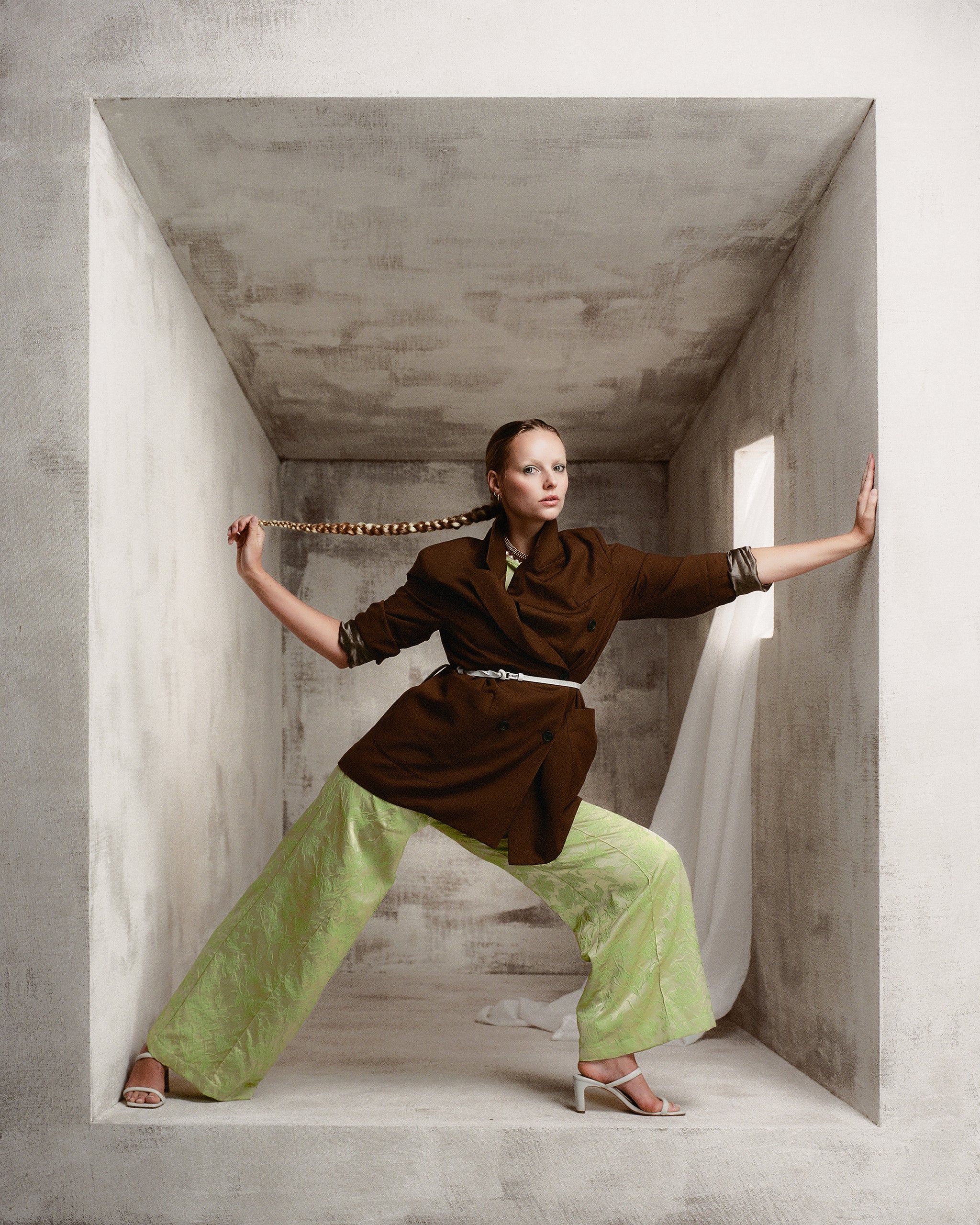 Bolivar broek in lime glow jacquard