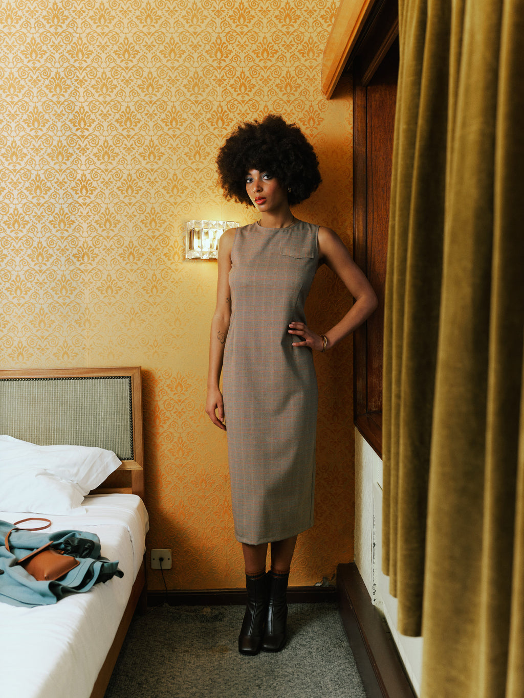 Emelia bron orange checked dress