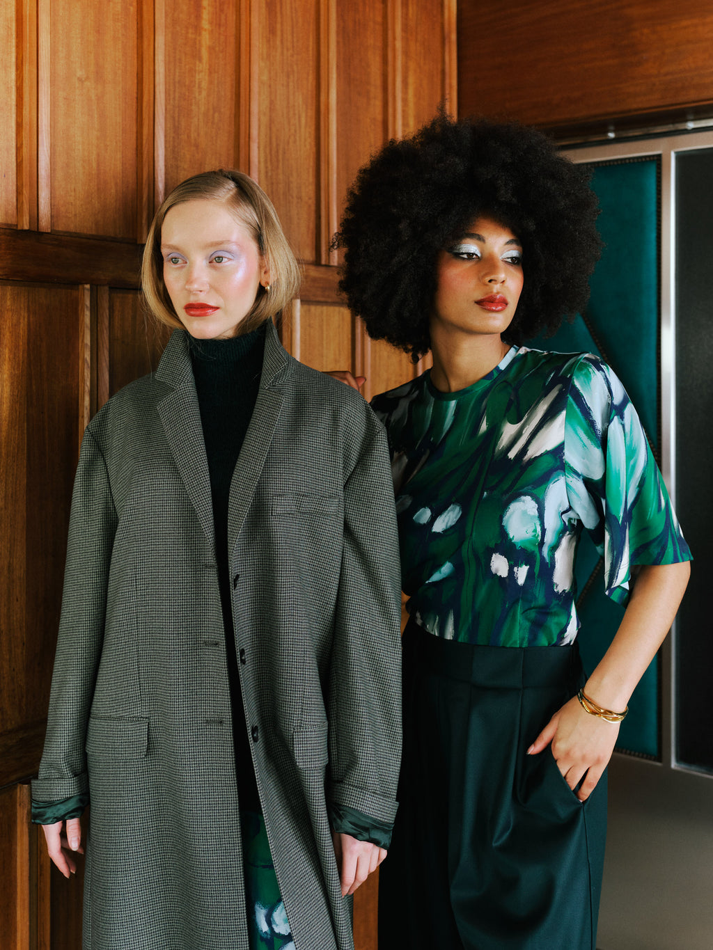 Dwight coat in green houndstooth