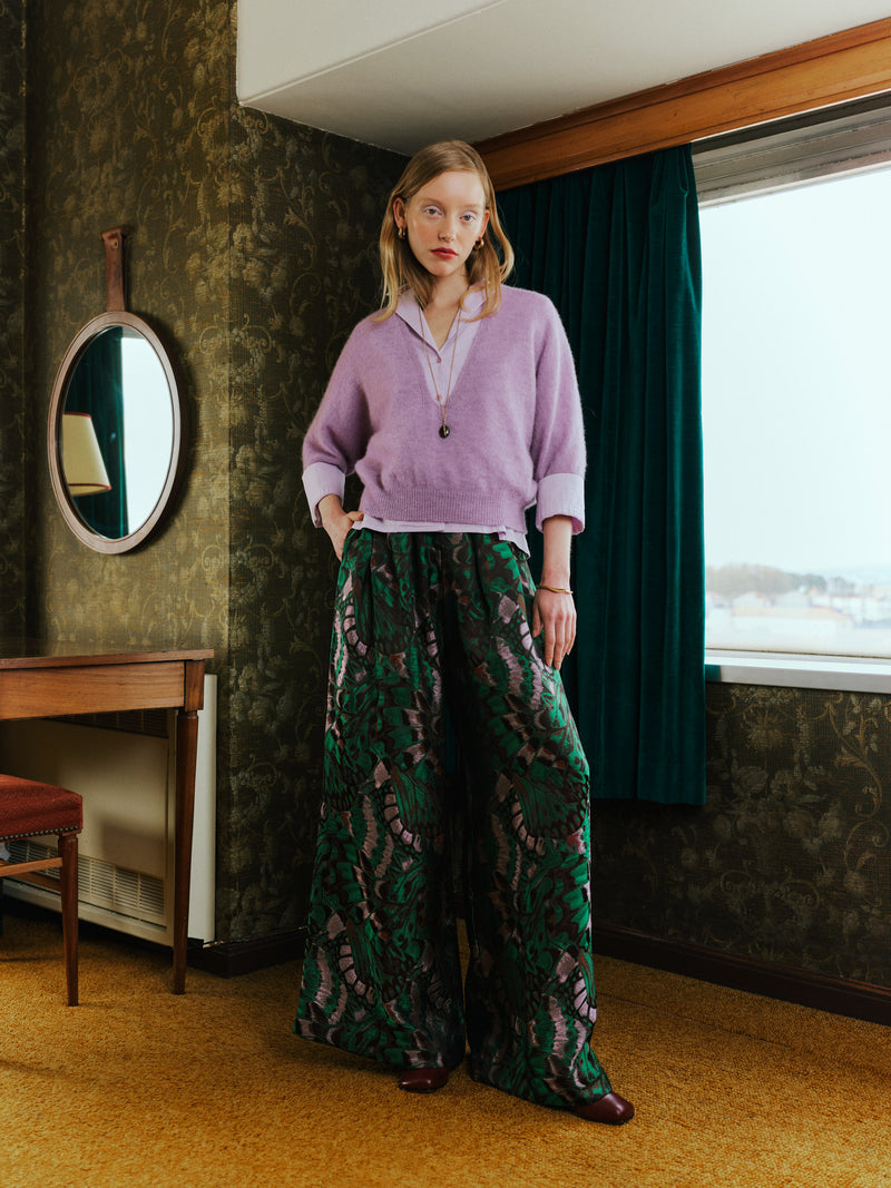 Hose Clinton aus grünem Schmetterlings-Jacquard