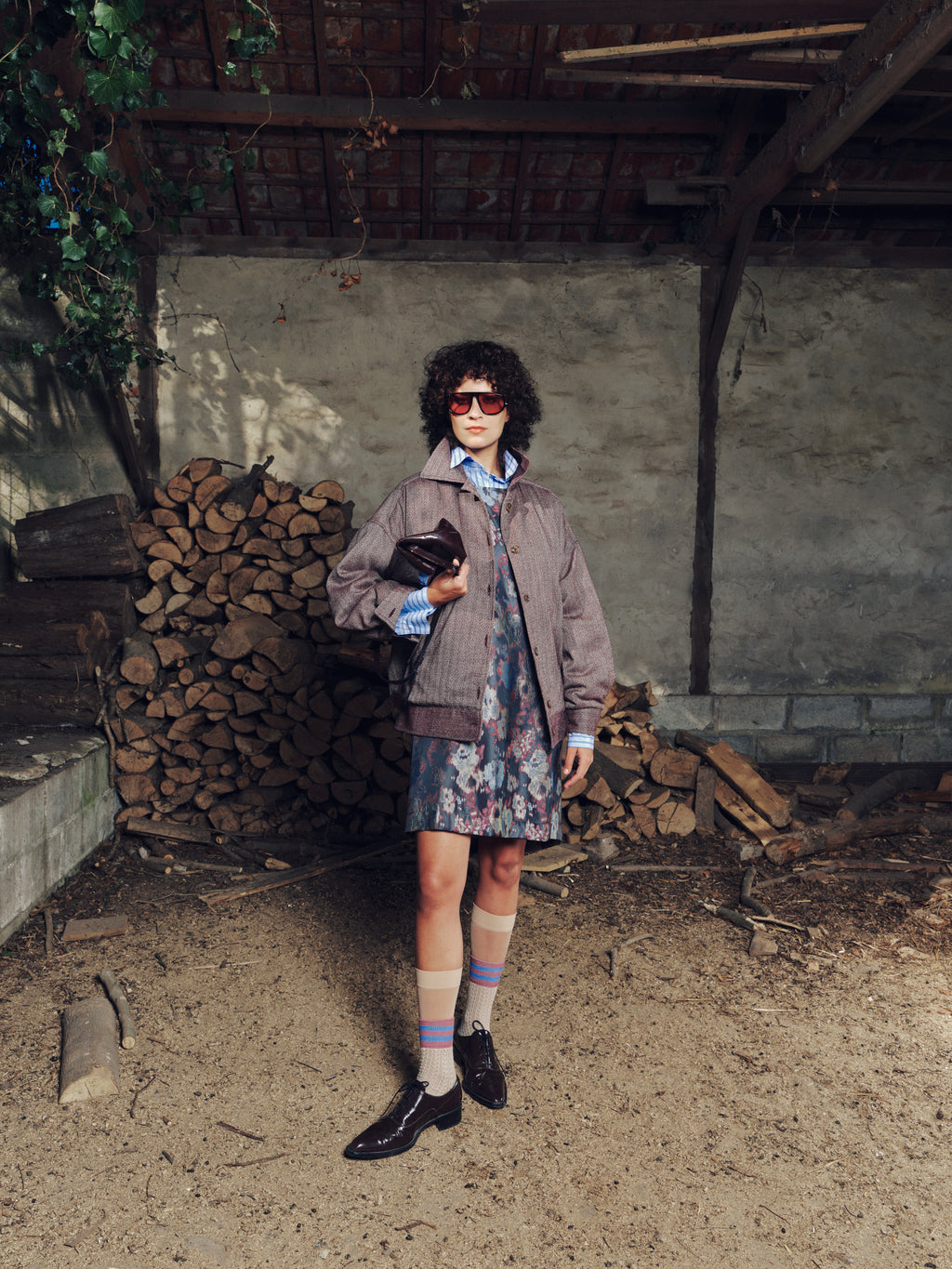 Eliana dress in pink and blue jacquard