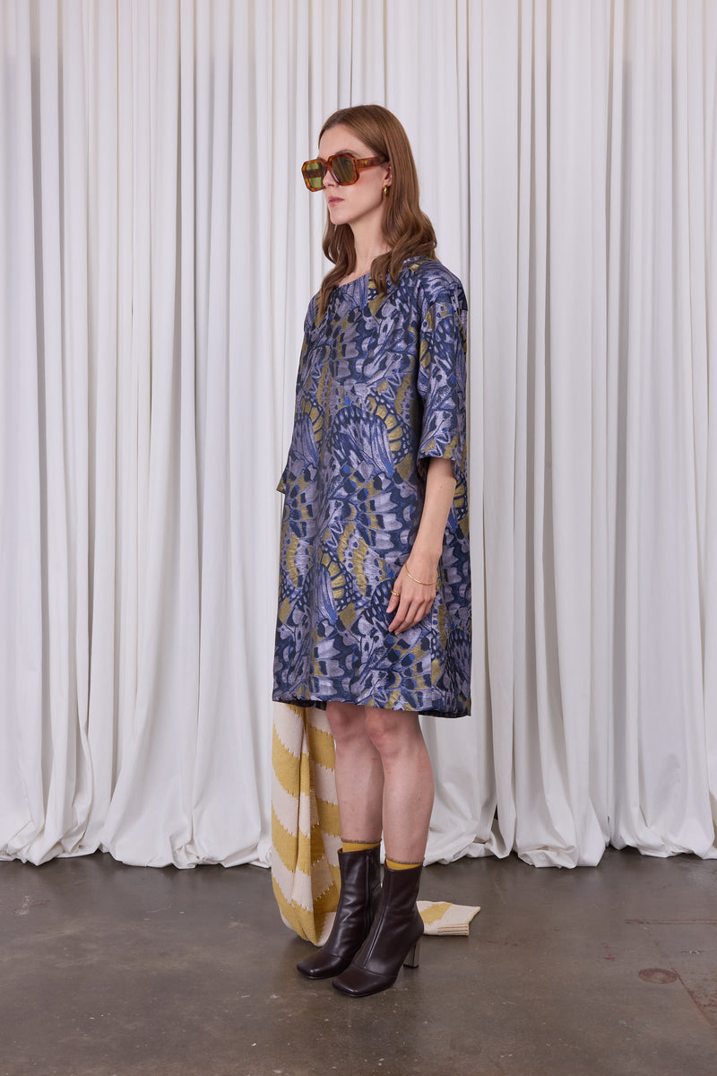Eliana-Kleid aus fliederfarbenem Schmetterlings-Jacquard