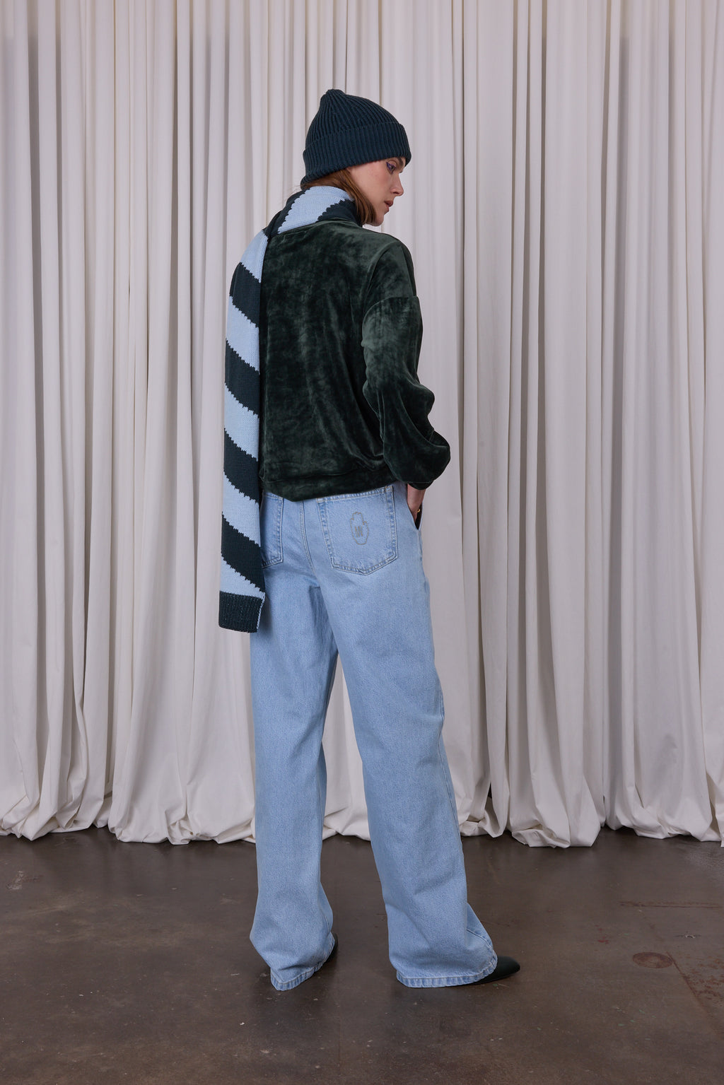 Wales pine-sky blue striped scarf