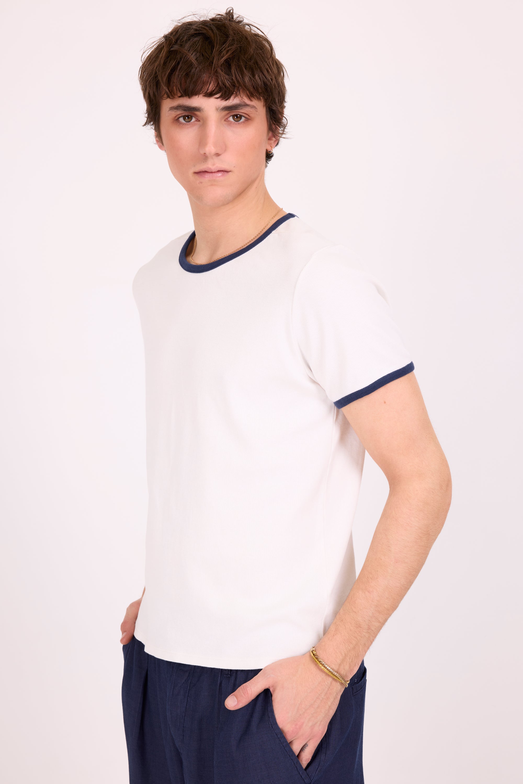 Drue T-shirt met navy contrastboord