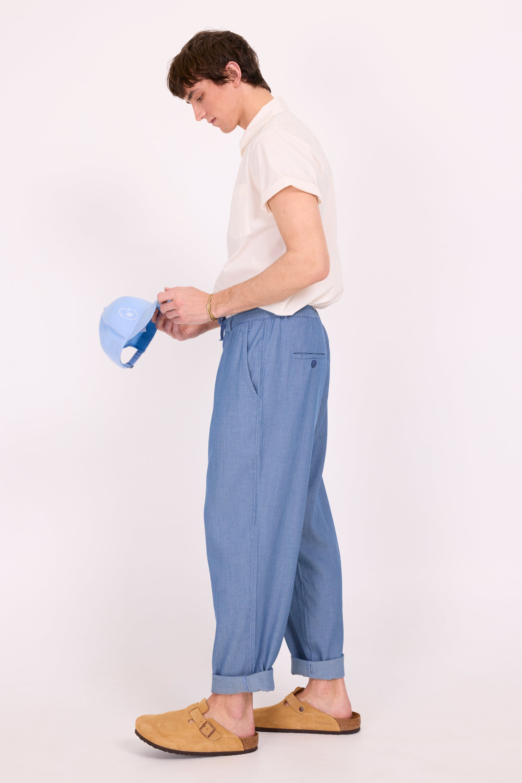 Dan lichtgestreepte barrel broek