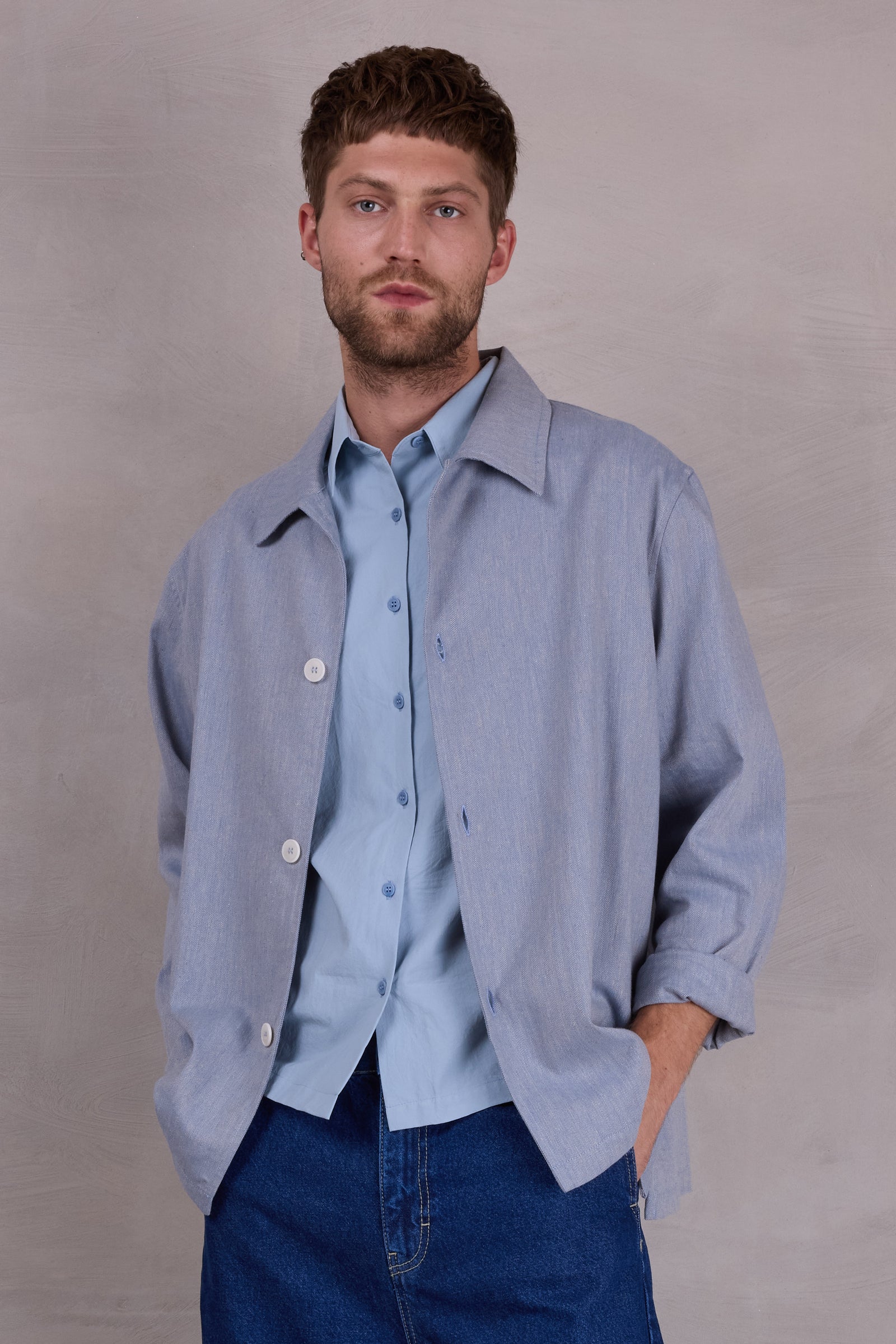 Ferre vest in dusk blue herringbone