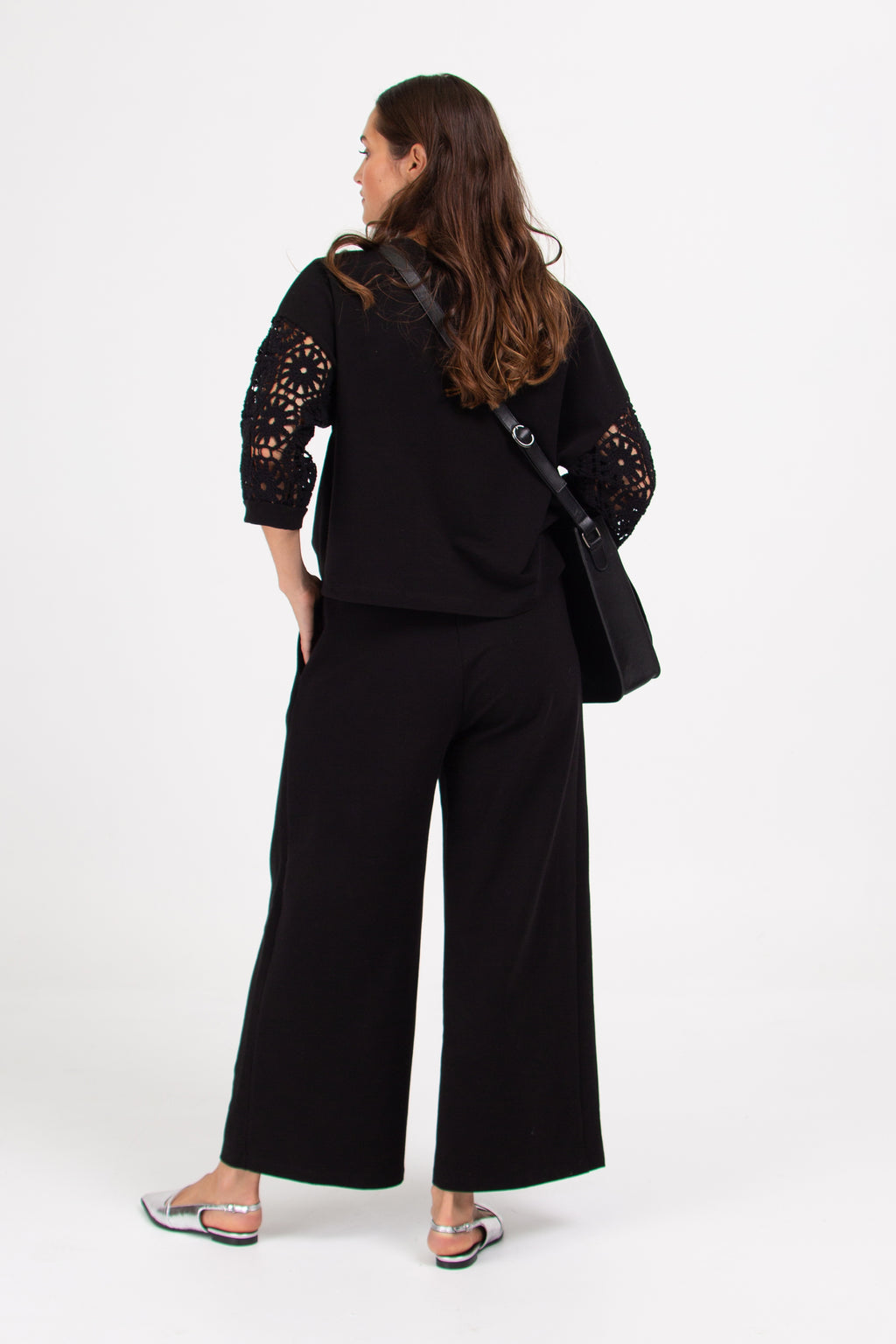Diana black sweater with crochet sleeves