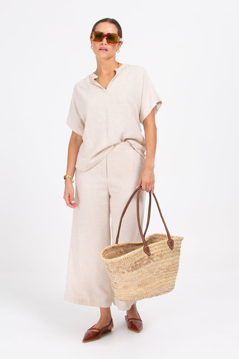 David natural linen trousers